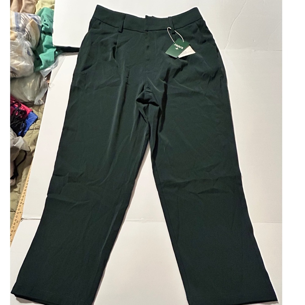 Halara Forest Green High Waisted Pleated Wide Leg Trousers Large Petite NWT